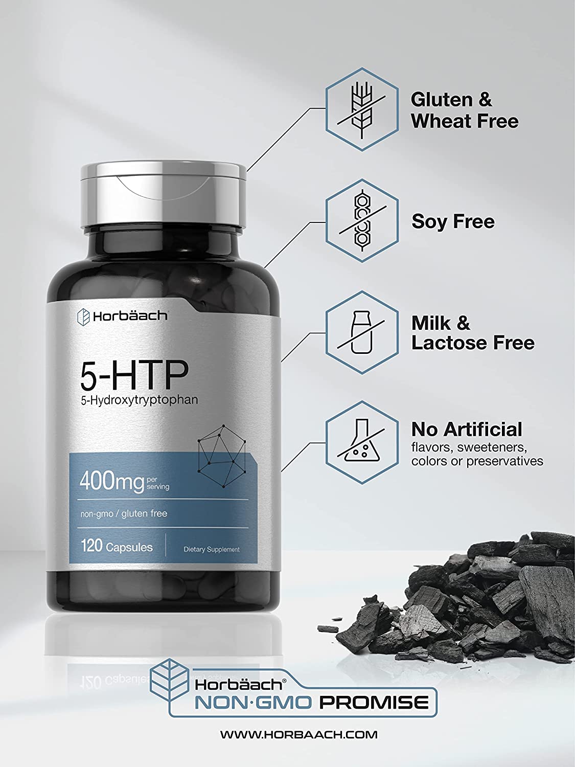 Horbaach 5-HTP 400mg 120 viên - Giúp giảm stress, điều hòa cảm xúc, suy nhược và ổn định giấc ngủ.