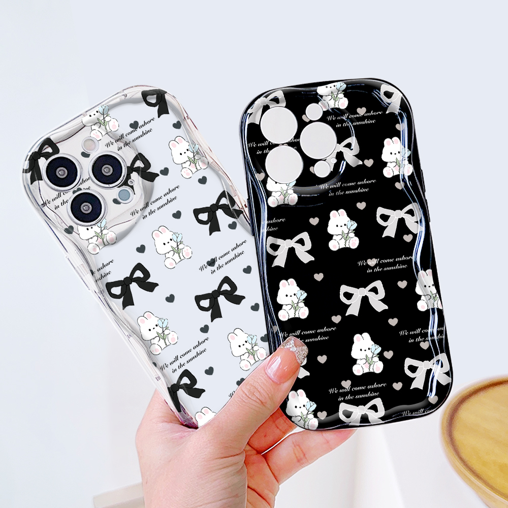 UCUC for Infinix Hot 50 4G Hot 50 Pro 4G Back Cover Bow White Rabbit Cream Texture Wavy Edge Soft Silicone Phone Case. 