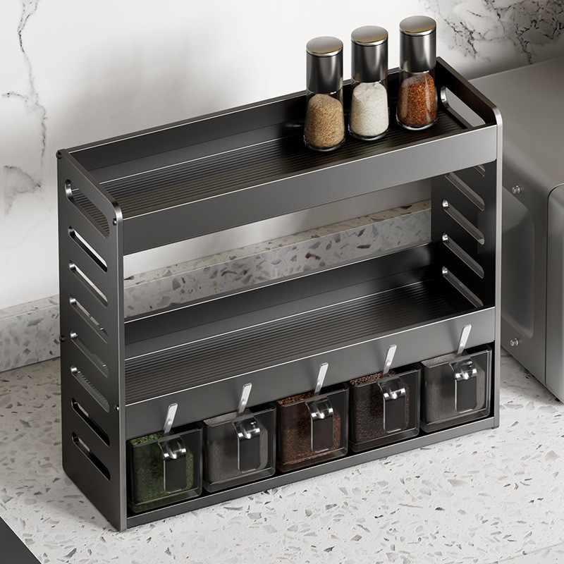 Kitchen shelves, non-perforated, multi-layer countertops, wall-mounted condiment bottles and jars, save space,spice storage boxes, hanging shelves