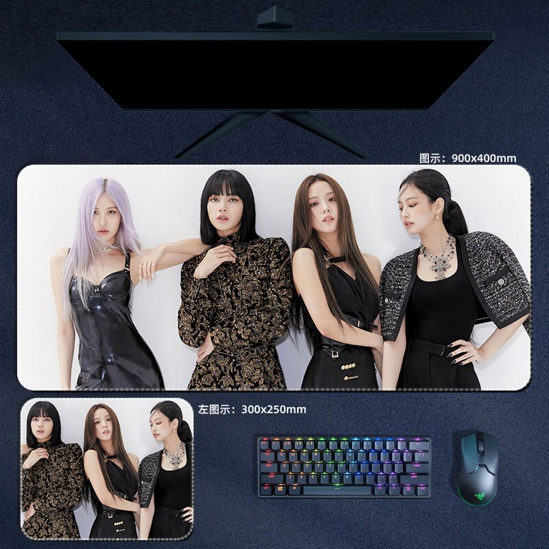 Kopo-Blackpink Mouse Pad Rose Lisa Jennie Jisoo Mousepad Kawaii Desk Accessories Korean Stars Group Girl XL Keyboard Mat Padding