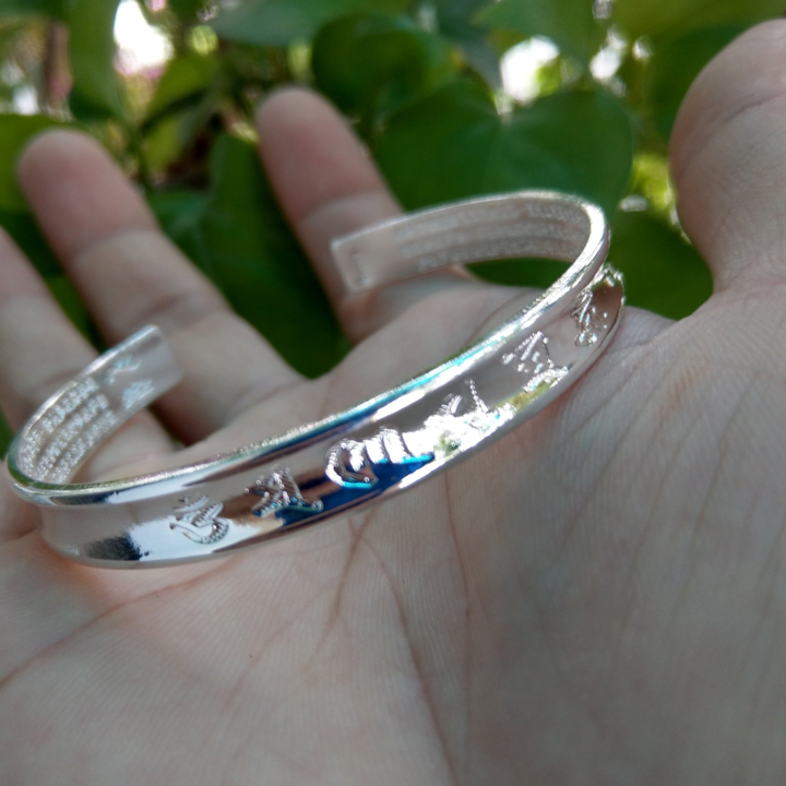 Vòng tay bạc khắc chú kinh phật cho nam và nữ - t0239