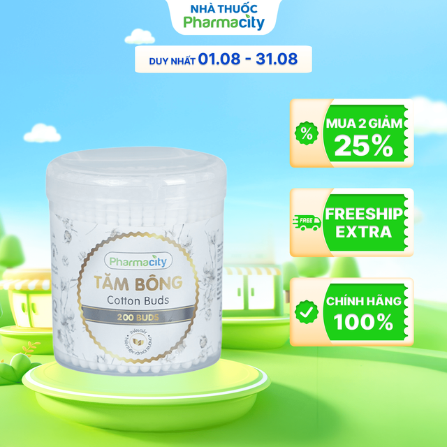 Tăm bông thân giấy Pharmacity (200 que/hộp)