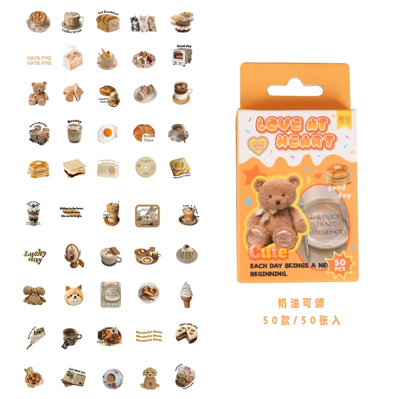 Cdaily|50pcs Boxed Stickers Cute Cartoon Stickers Handbook diy Decorative Material Stickers Special-Shaped Stickers Decorative Stickers Stickers Stickers