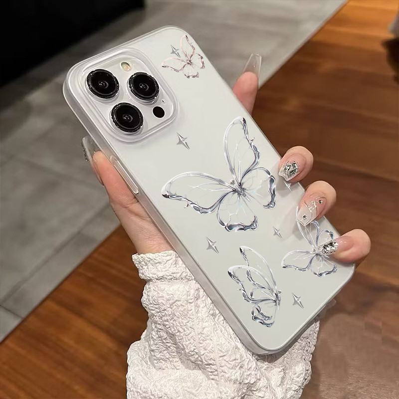 Clear Phone Case For Iphone 16 With Pink Butterfly Pattern Design_voghion.com