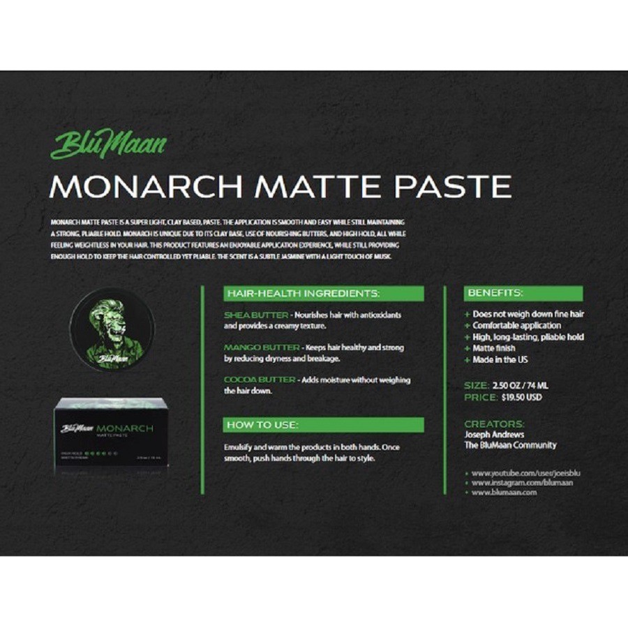Sáp Vuốt Tóc Blumaan Monarch Matte Paste Sư Tử 74ml