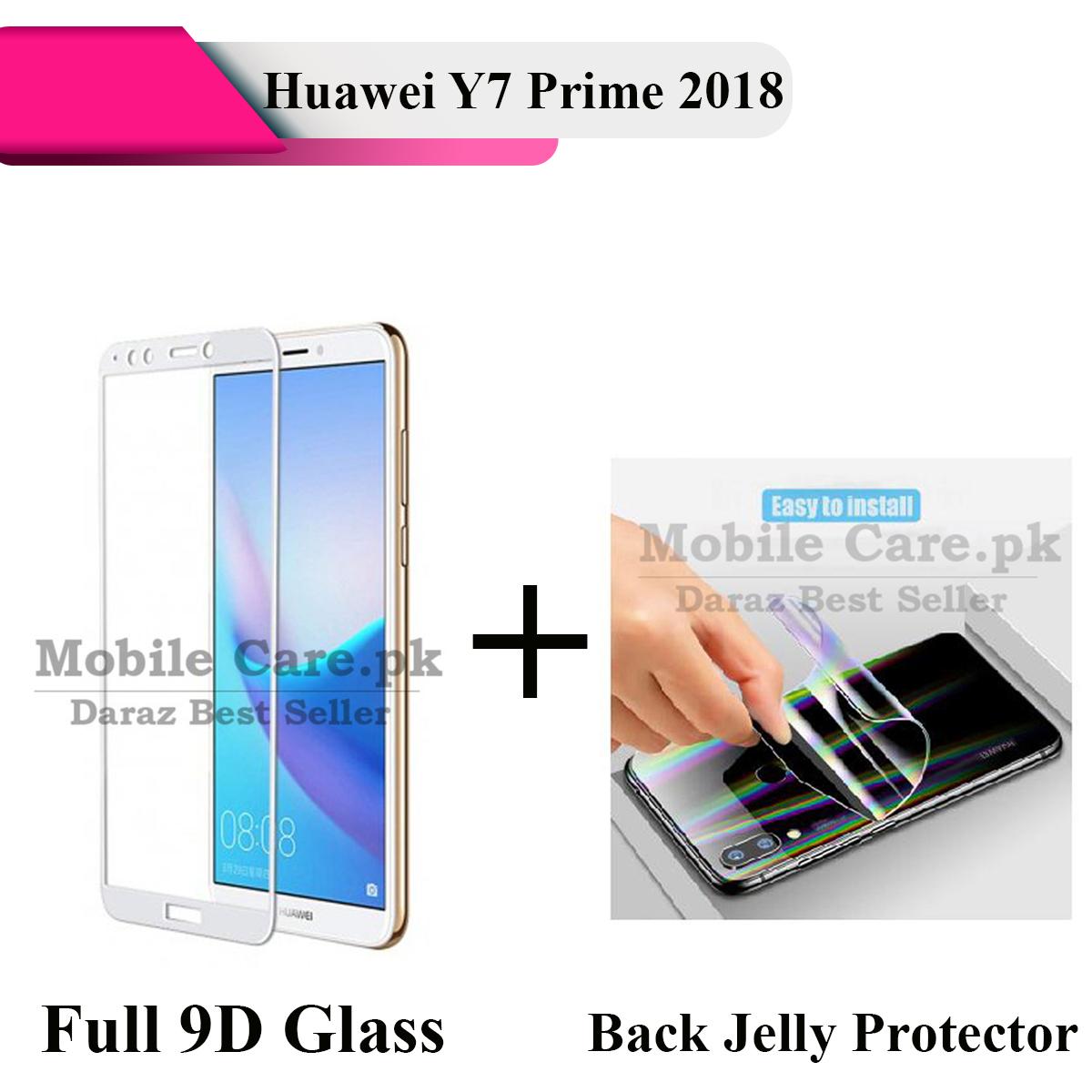 Huawei Y7 Prime 2018 (Huawei Y7 2018) Full White 9D|5D|6D|10D|11D|21D Tempered Glass Screen Protector Full Glue Edge To Edge + Back Clear Jelly Protector Soft Film Protection For Huawei Y7 Prime 2018