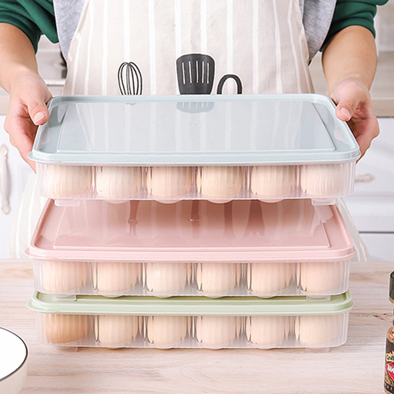 24 Grids Plastic Egg Storage Containers Box Refrigerator Organizer Drawer Egg Fresh-keeping Holder Tray Kitchen Outdoor Egg Case.
