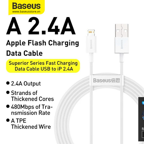 Cáp sạc nhanh Lightning Baseus Superior Series USB to iP 2.4A