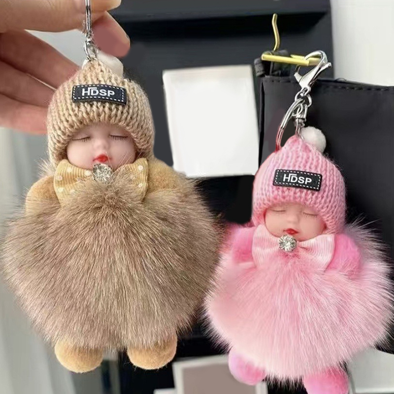 Pcs Sleeping Baby Keychain Cute Soft Fluffy Plush Doll Key Ring