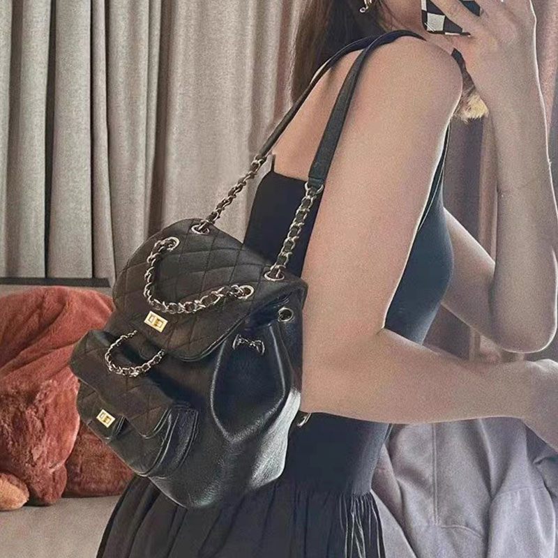 C&K Versatile Backpack Bag Women's Fashion Textured Chain Travel Multi-Purpose Small Backpack Student School Bag