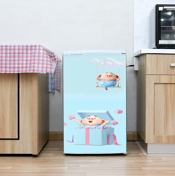 Decal dán trang trí tủ lạnh - tu 90l mẫu pig 2022 - chất liệu cao cấp - có sẵn keo dán