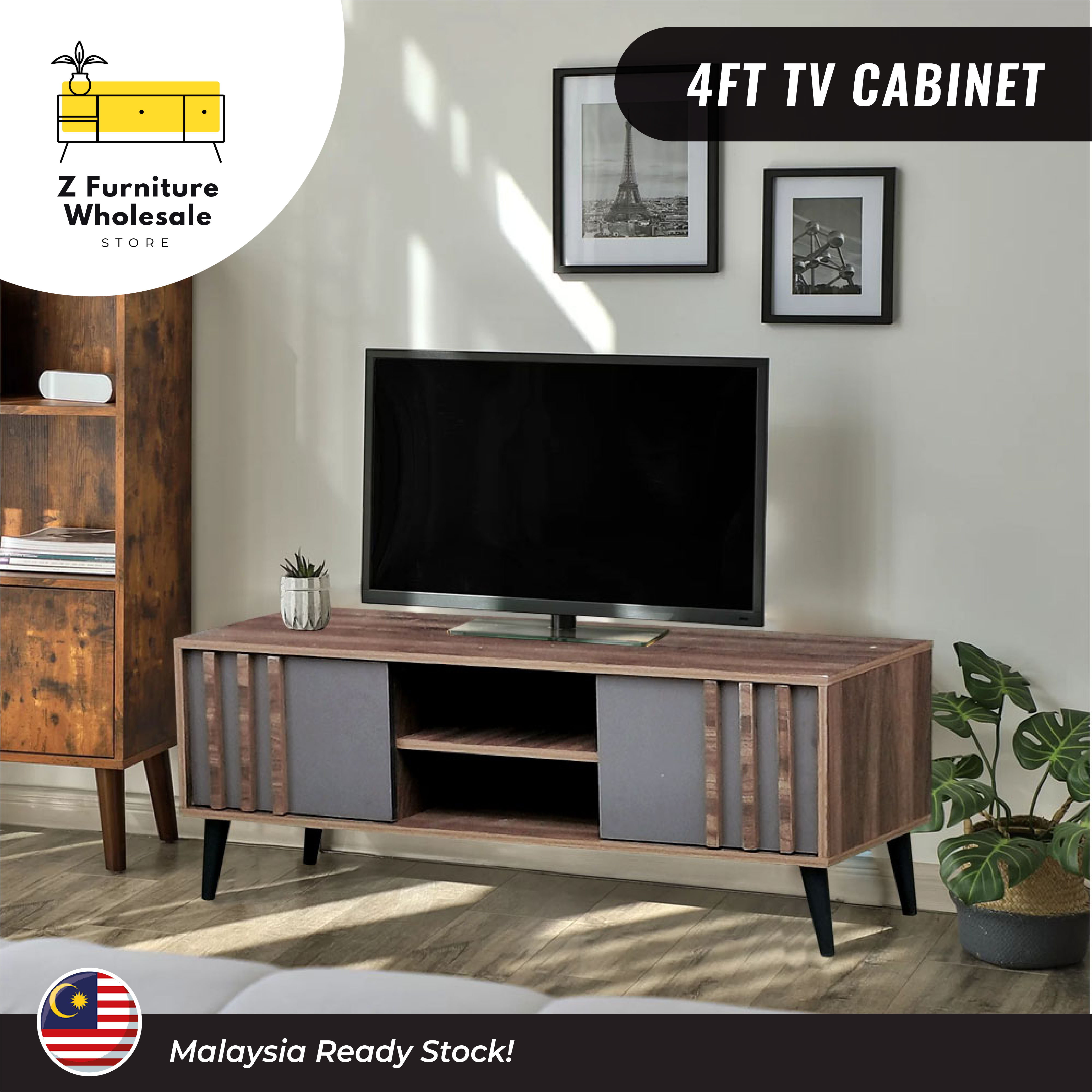 4FT TV Vintage Style Amino Laminate with Multiple Compartment