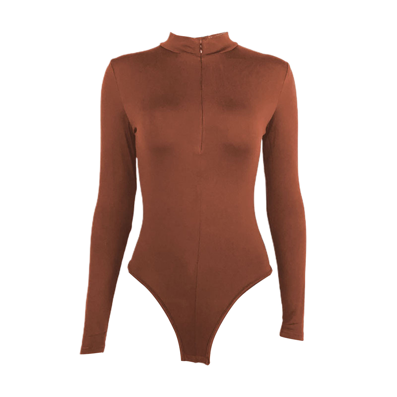 Women Bodysuit Fleece Lining Bottoming Bodysuit Cozy Fleece-lined Bodysuit for Women Mock Neck Skinny Fit and Convenient Half-zip Design Perfect for Autumn and Winter