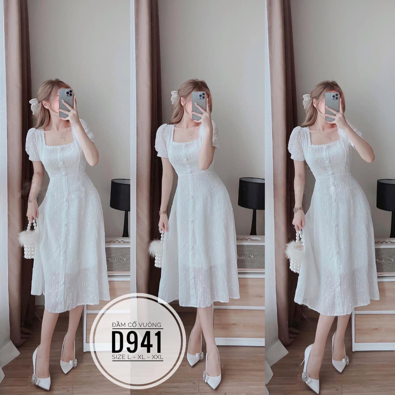 ĐẦM BIGSIZE TAY NGẮN PHỐI NÚT DỰ TIỆC,ĐI CƯỚI (L-2XL)
