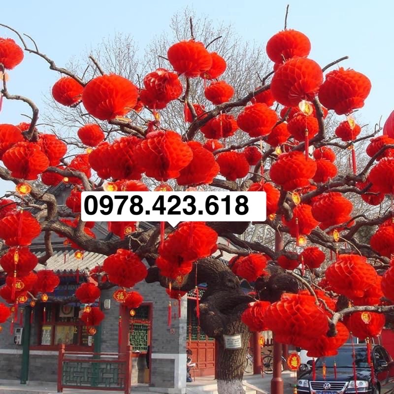 Combo 50 đèn lồng xếp Đỏ nilon 30cm Cực dày chống nước treo trang trí