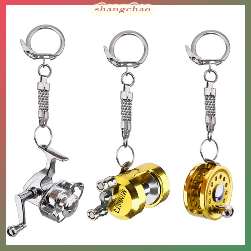 shangchao 1Pcs Alloy Fishing Reel Drum Pendant Keychain Key Wheel Outdoor  Fishing Tackle