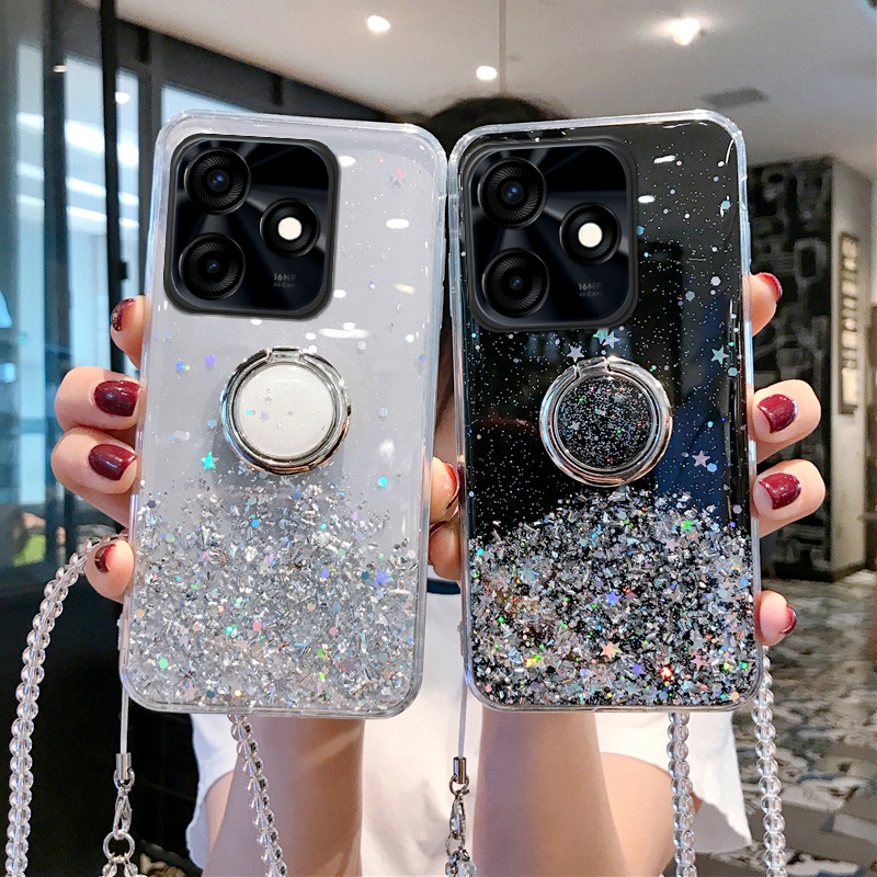 Phone case Tecno Spark 10 Pro 10C Shiny Ring Glitter Soft Transparent Holder Stand Back Cover with ring Stars Moon Girls Back cover Tecno Spark 10C 10Pro Case. 
