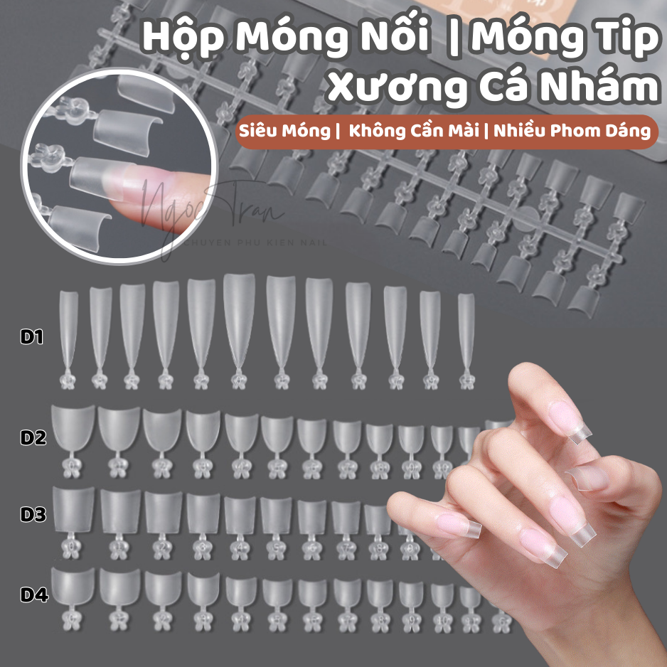 Hộp Móng Nối Siêu Mỏng Nhám | Phom Than Nhọn Oval Tròn | Móng Tip 300 Móng