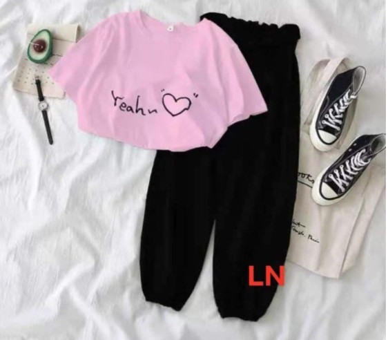 FREESHIPMAX-Sét áo love yeah +quần bom đen LN11
