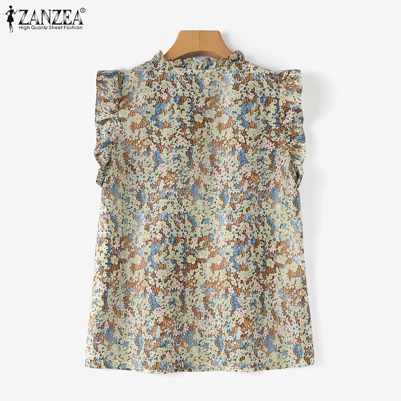 ZANZEA%20Women's%20Blouse%20Holiday%20Summer%20Tank%20Vest%20Casual%20Floral%20Cap%20Sleeveless%20Loose%20Blouse%20-%20Image%206