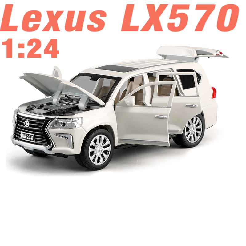 Đồ chơi trẻ em mô hình xe ô tô Lexus LX570 XLG tỉ lệ 1:24 xe bằng sắt chạy cót có âm thanh và đèn