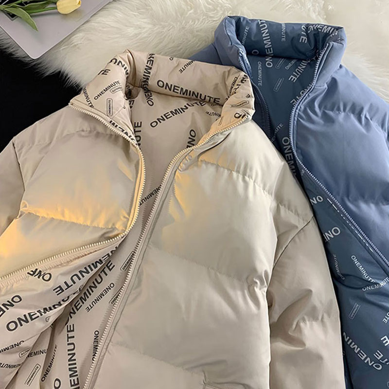 Hanlu Men's stand collar solid color simple reversible down jacket thickened warm couple's jacket