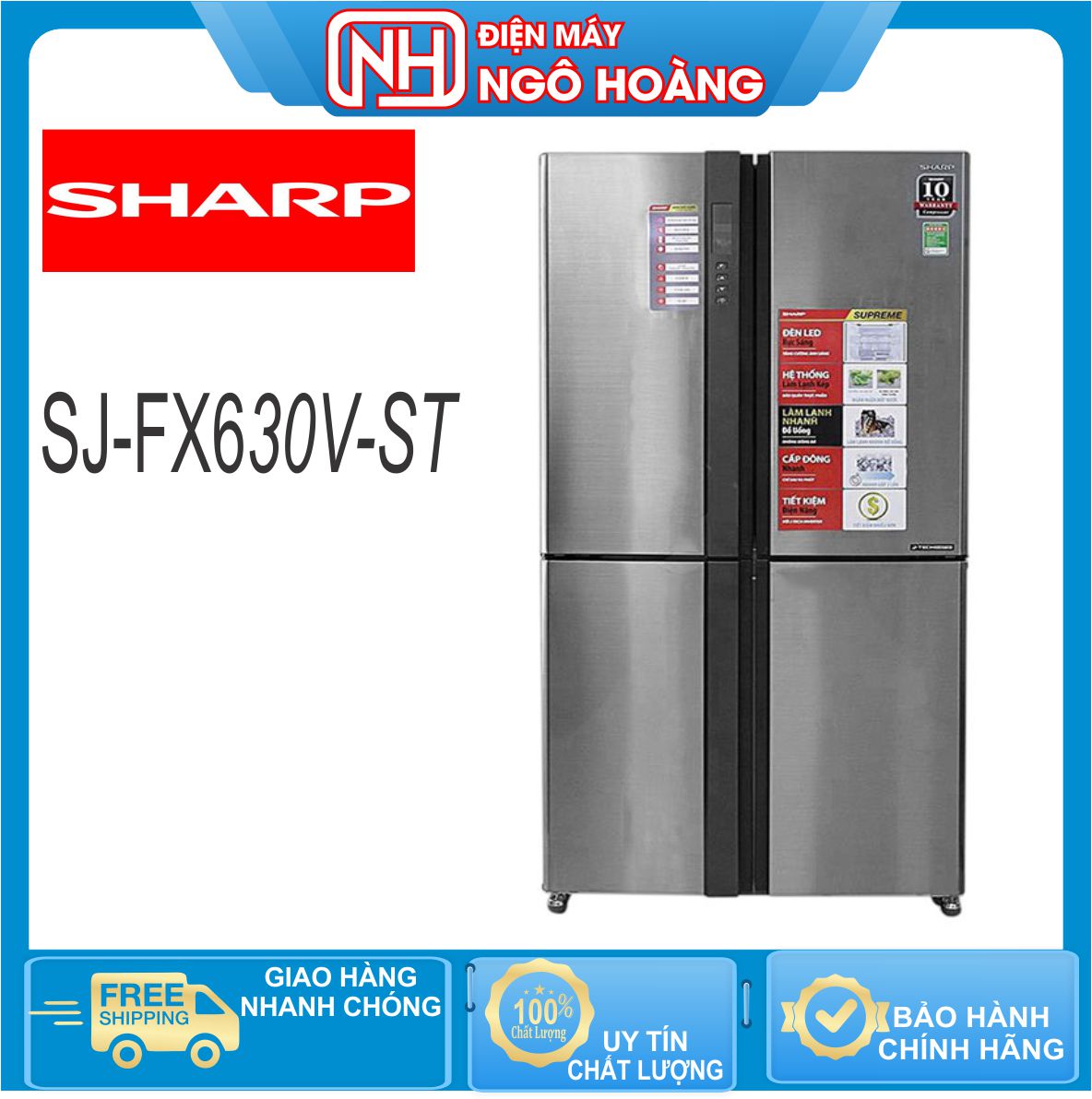 [FreeshipMAX] TRẢ GÓP 0% - Tủ lạnh Sharp Inverter 556 lít SJ-FX630V-ST ( Miễn phí giao hàng TPHCM-Ngoại tỉnh tính phí vận chuyển)