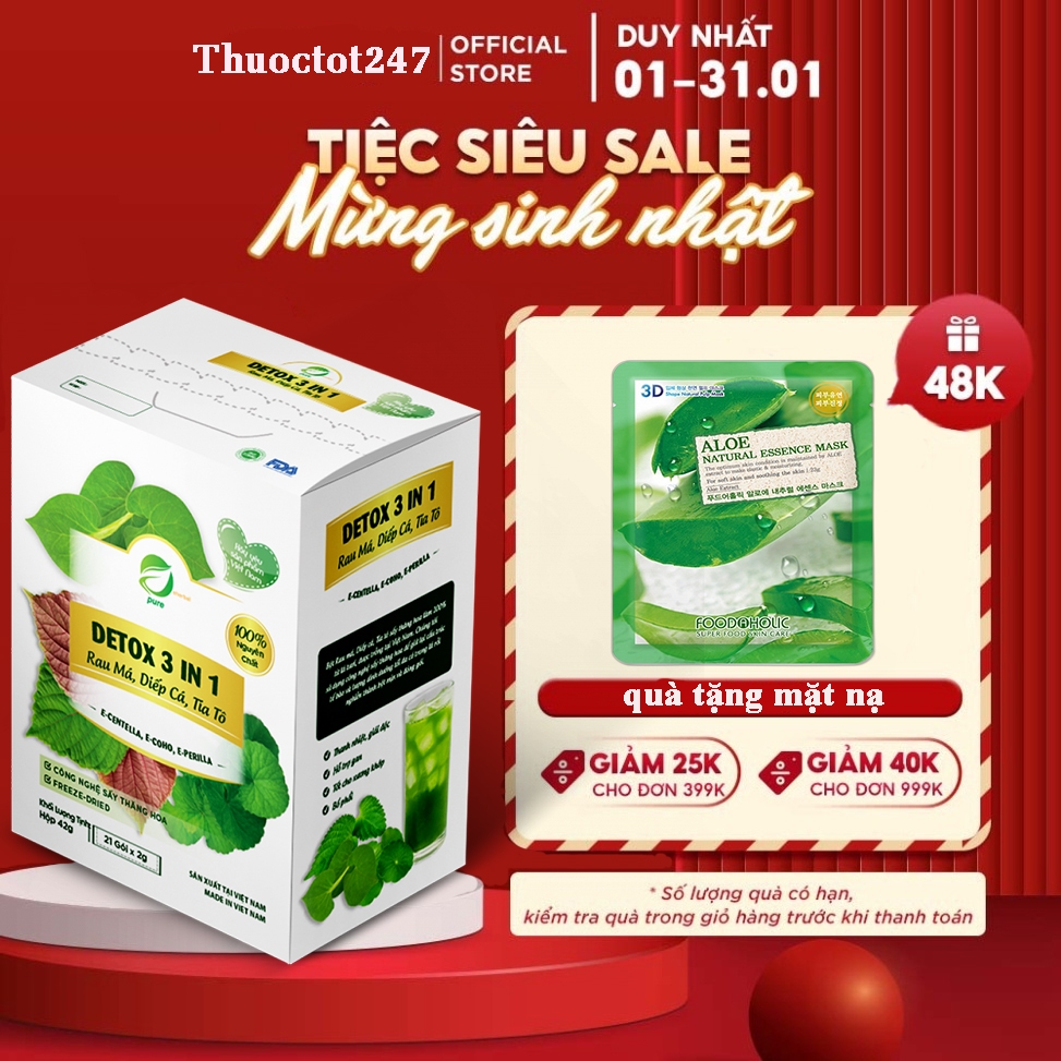 Detox 3 in 1: rau má,diếp cá, tía tô + quà tặng