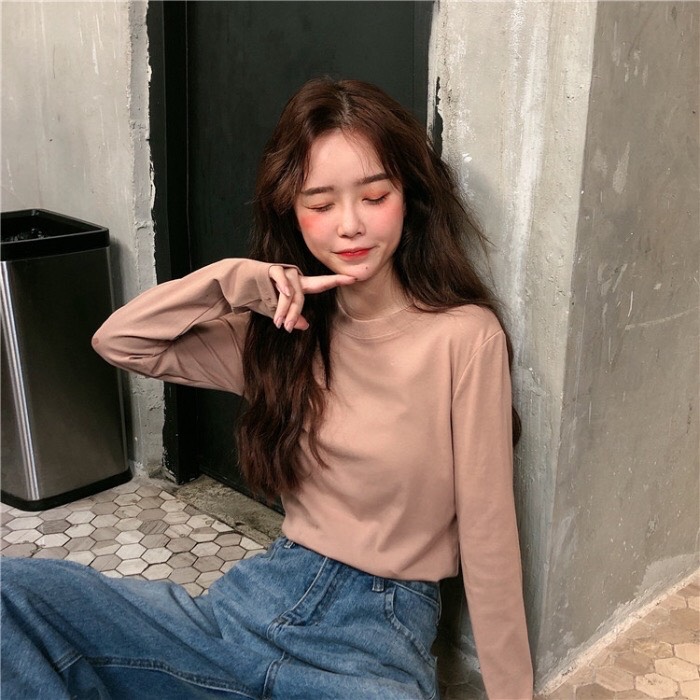 Áo Thun Nữ Basic Trơn Tay Dài Over