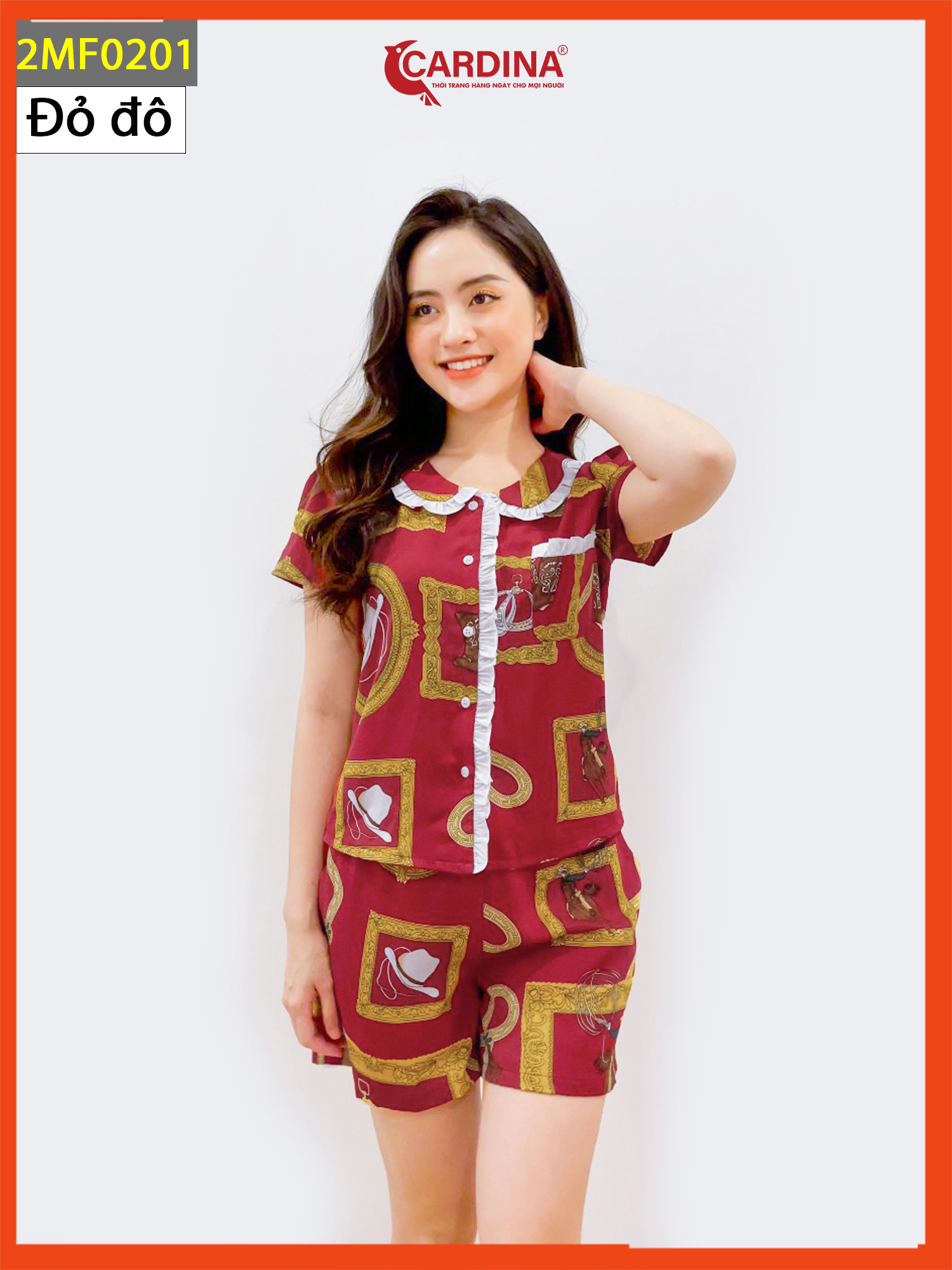Đồ bộ nữ 𝐂𝐀𝐑𝐃𝐈𝐍𝐀 chất lụa mango cao cấp áo cổ sen cộc tay quần đùi họa tiết 2mf02