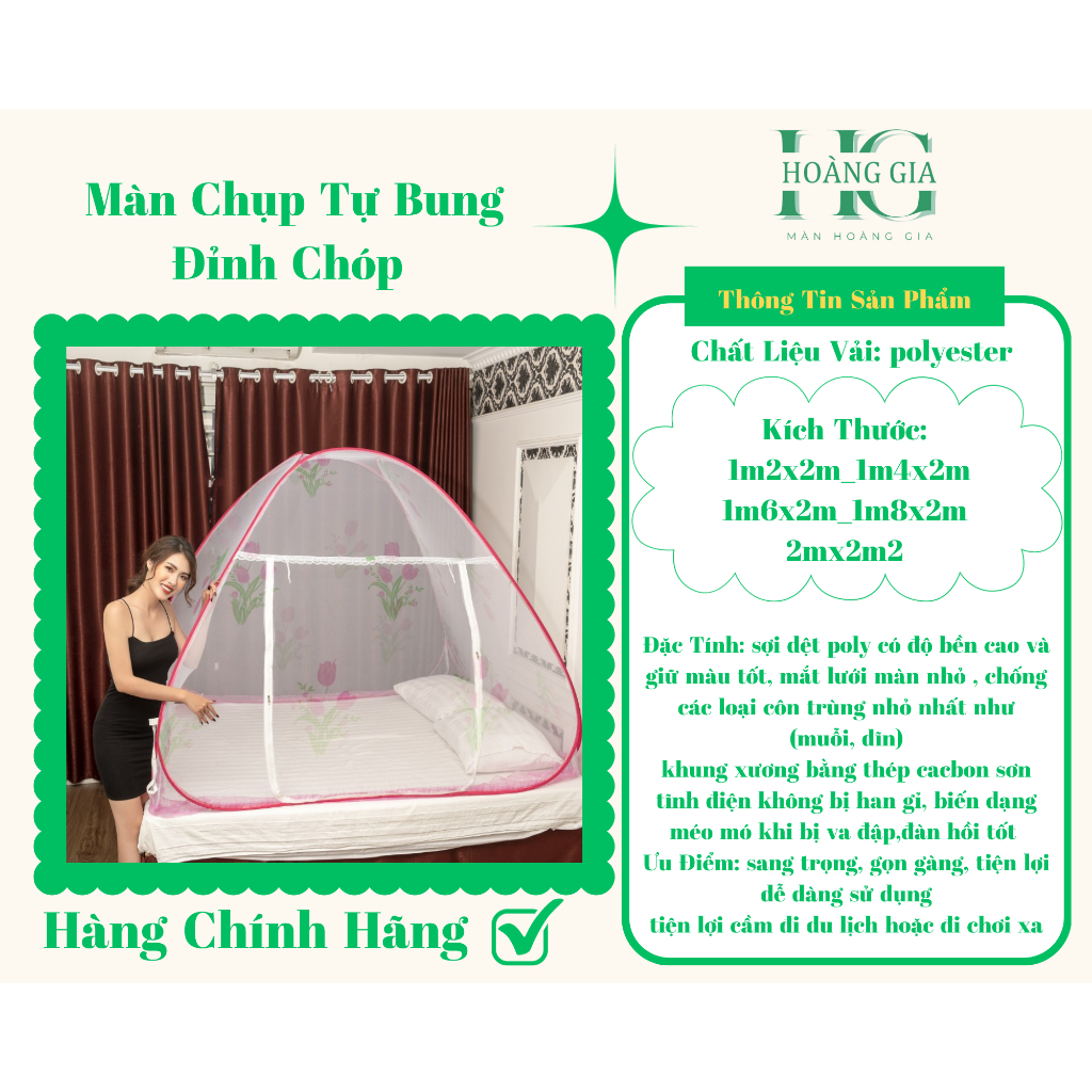 Màn Chụp Tự Bung Đỉnh Chóp, Kích Thước 1m2, 1m4, 1m6, 1m8, 2m