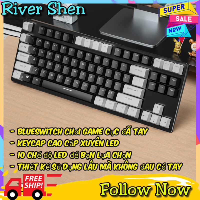 Bàn phím cơ K550 Blue Switch 87 phím tiêu chuẩn, bàn phím cơ dùng cho Pc, laptop , bàn phím cơ RGB phù hợp với chơi game và làm việc thumbnail