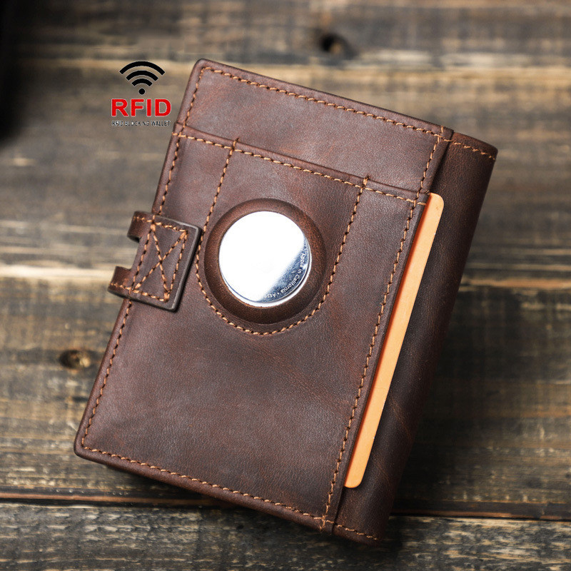 Luxury Genuine Leather Airtag Wallet RFID Zipper Purses Credit Card ID Card Bag With Airtags Holder Anti-lost AirTag Wallet