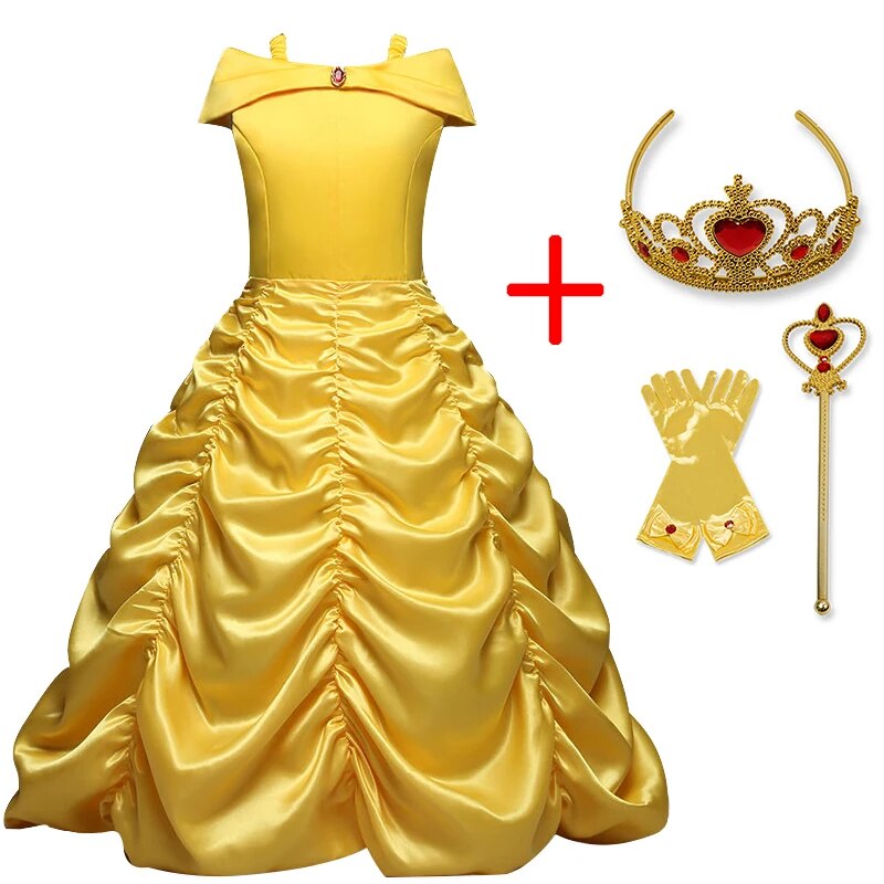 Girl Belle Princess Dress For Kids Beauty And The Beast Costume Children Christmas Birthday Hallowen Cosplay Dress 4-10 Years