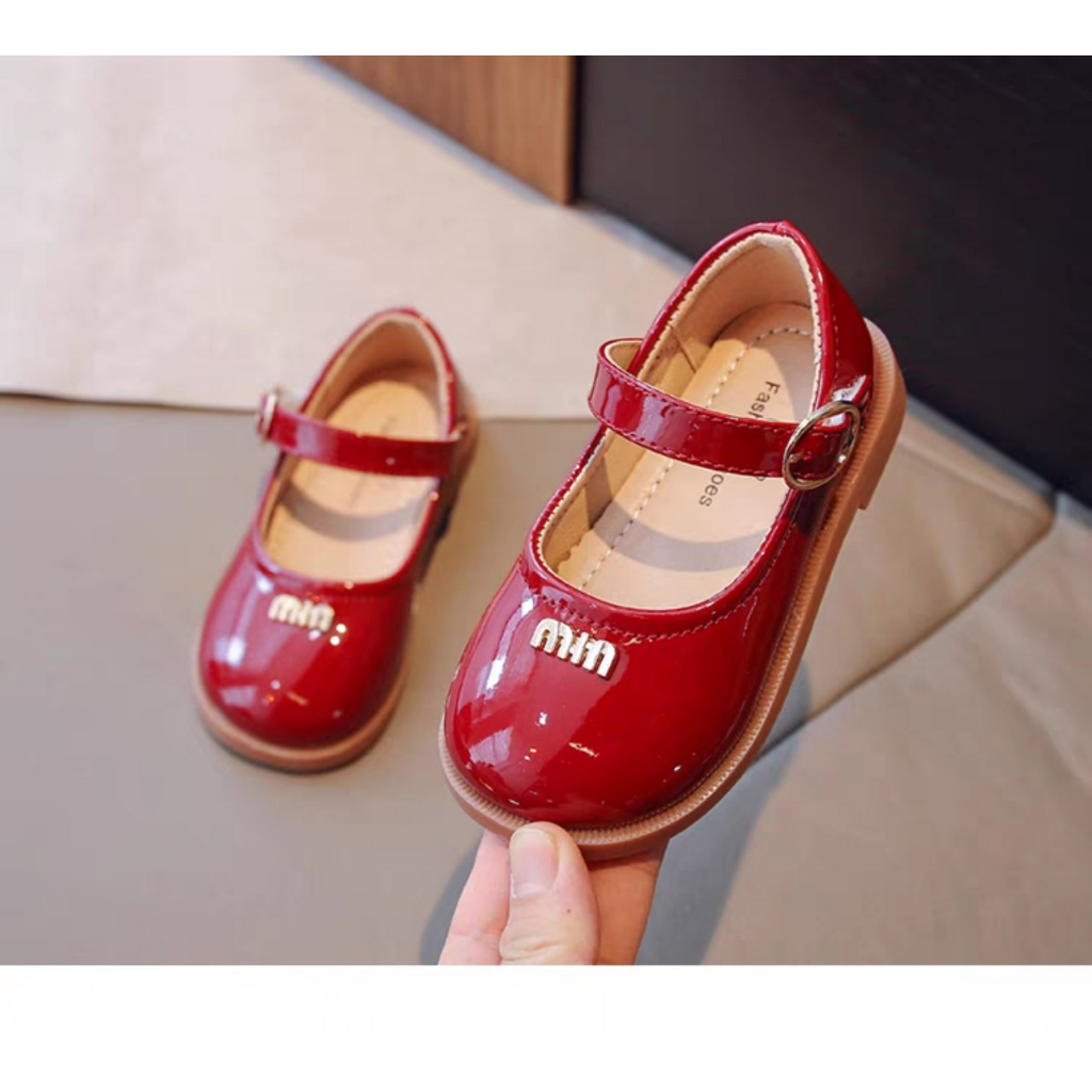Giày búp bê công chúa cho bé gái sz 21-30, Giày bệt bé gái đính tag chữ Min da siêu mềm phong cách Hàn Quốc sành điệu
