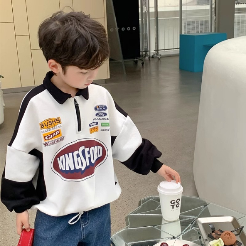 YA ZHOU LONG Boys sweatshirt with printed lapel cartoon top