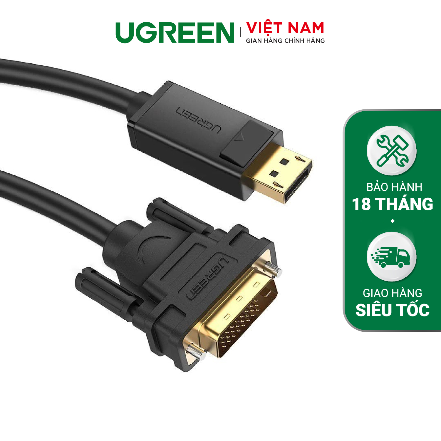 Dây cáp DisplayPort đực sang DVI-D (24+1) đực hỗ trợ 1920x1200 dài 1M UGREEN DP103 10242 - Hãng phân phối chính thức