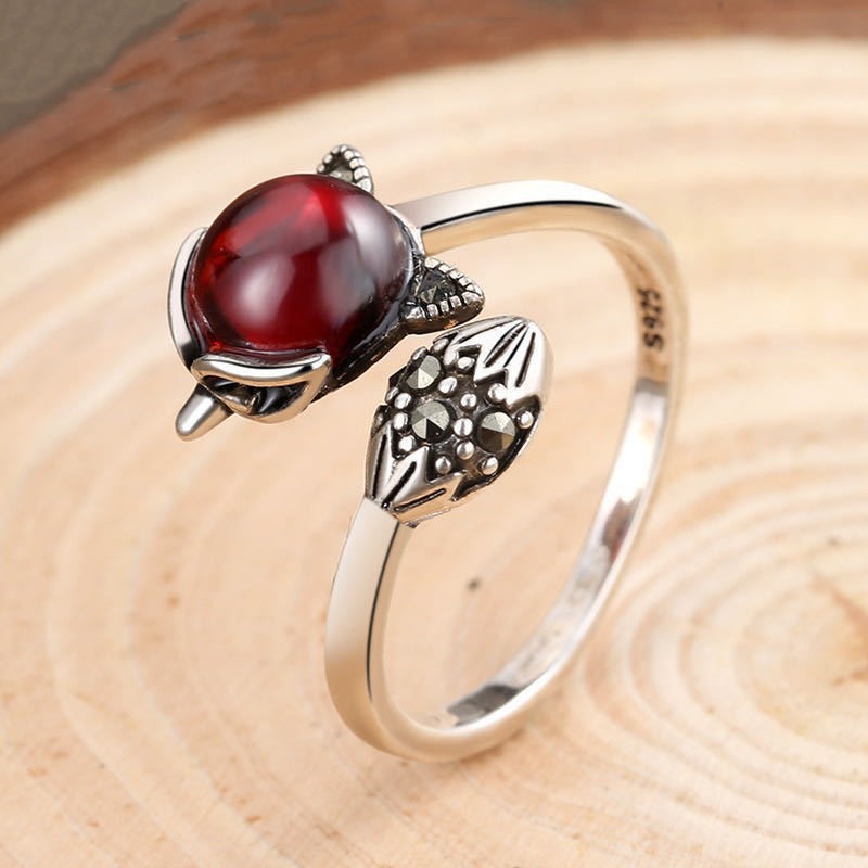Dadongmen Thai silver ruby fox ring female garnet elephant ring with ...