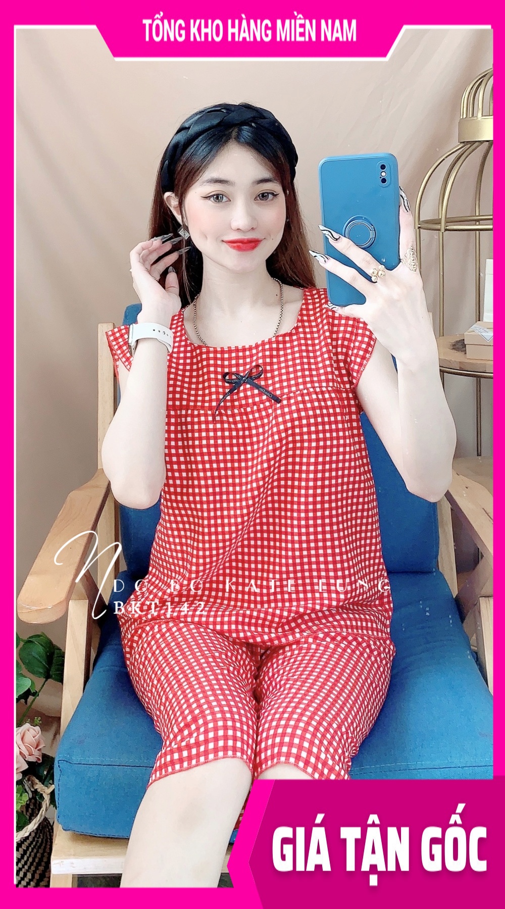 Đồ bộ nữ mặc nhà kate quần lửng sọc caro mềm mịn 🛑 Đồ bộ dễ thương 🛑 Đồ bộ hoạt hình 🛑 Đồ bộ nữ mặc nhà 🛑 Đồ bộ kate quần lửng BKT142