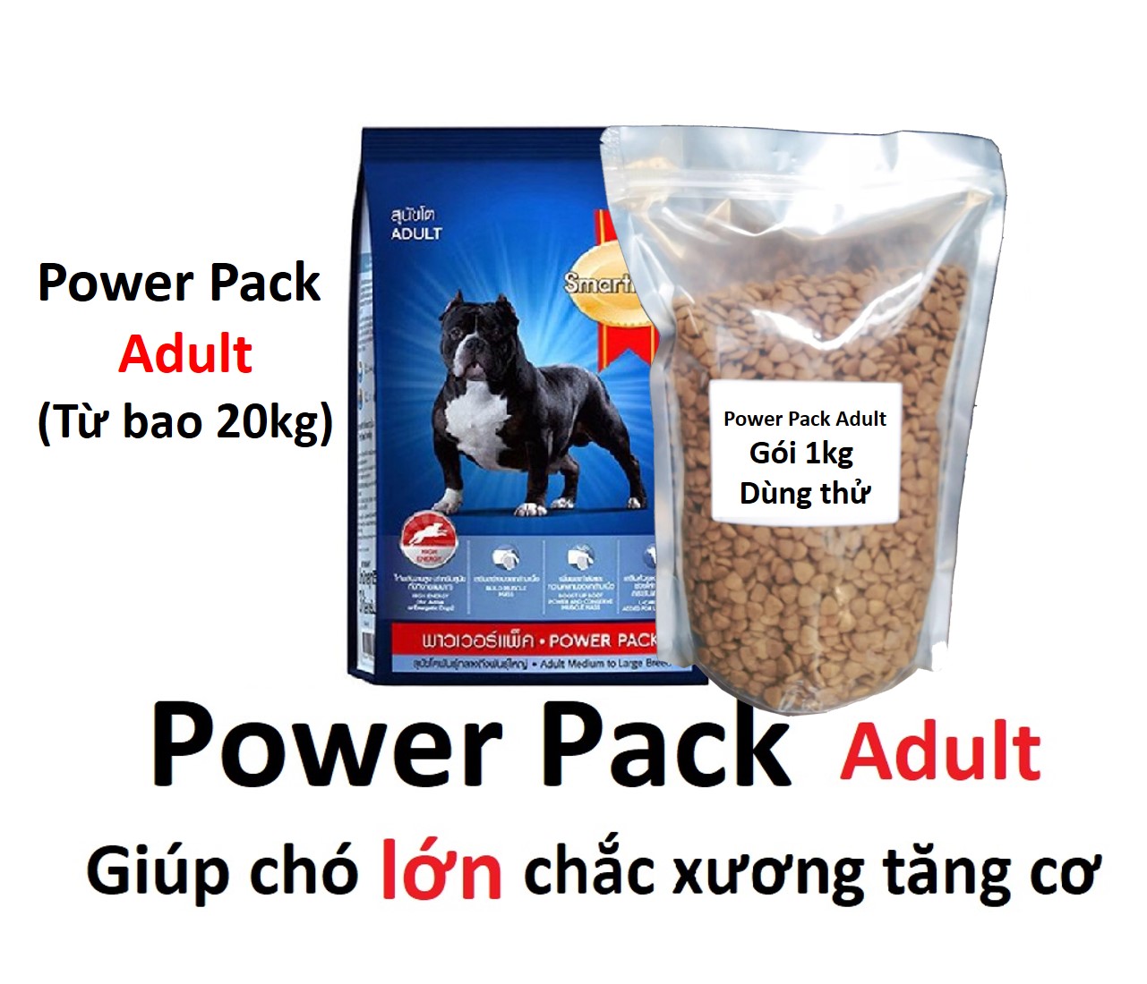 Gói chiết 1kg (2 loại)- thức ăn dạng hạt chó PHÁT TRIỂN CƠ Smartheart Power pack (hàng nhập khẩu thailand) thích hợp chó Bug Rốt chó Bull