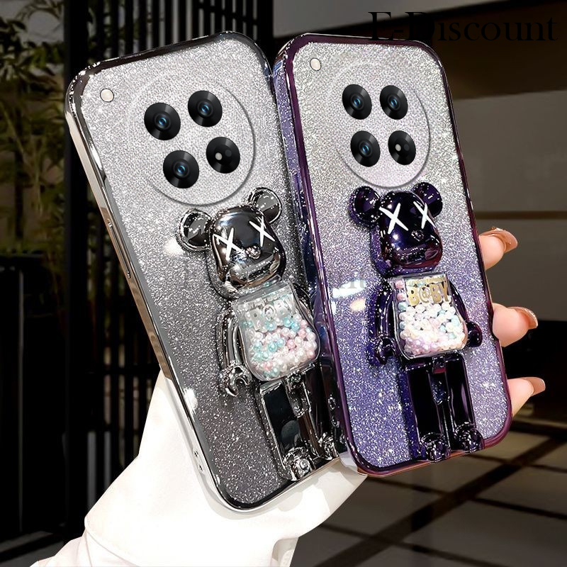 New Phone case Redmi 14C Back cover with Cartoon 3D Bear Stand Luxury Slim Gradient Plating Glitter Girls Stylish For Xiaomi Redmi 14C case. 