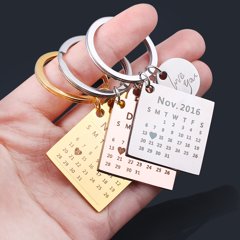Steel Custom Calendar Keychain Engraved Personalized Private Date Name Anniversary Boyfriend Gifts. 