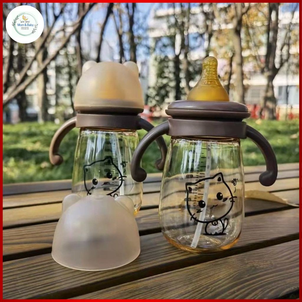 Bình sữa ppsu mèo kitty cổ rộng cao cấp 240ml/300ml có van chống sặc cho bé