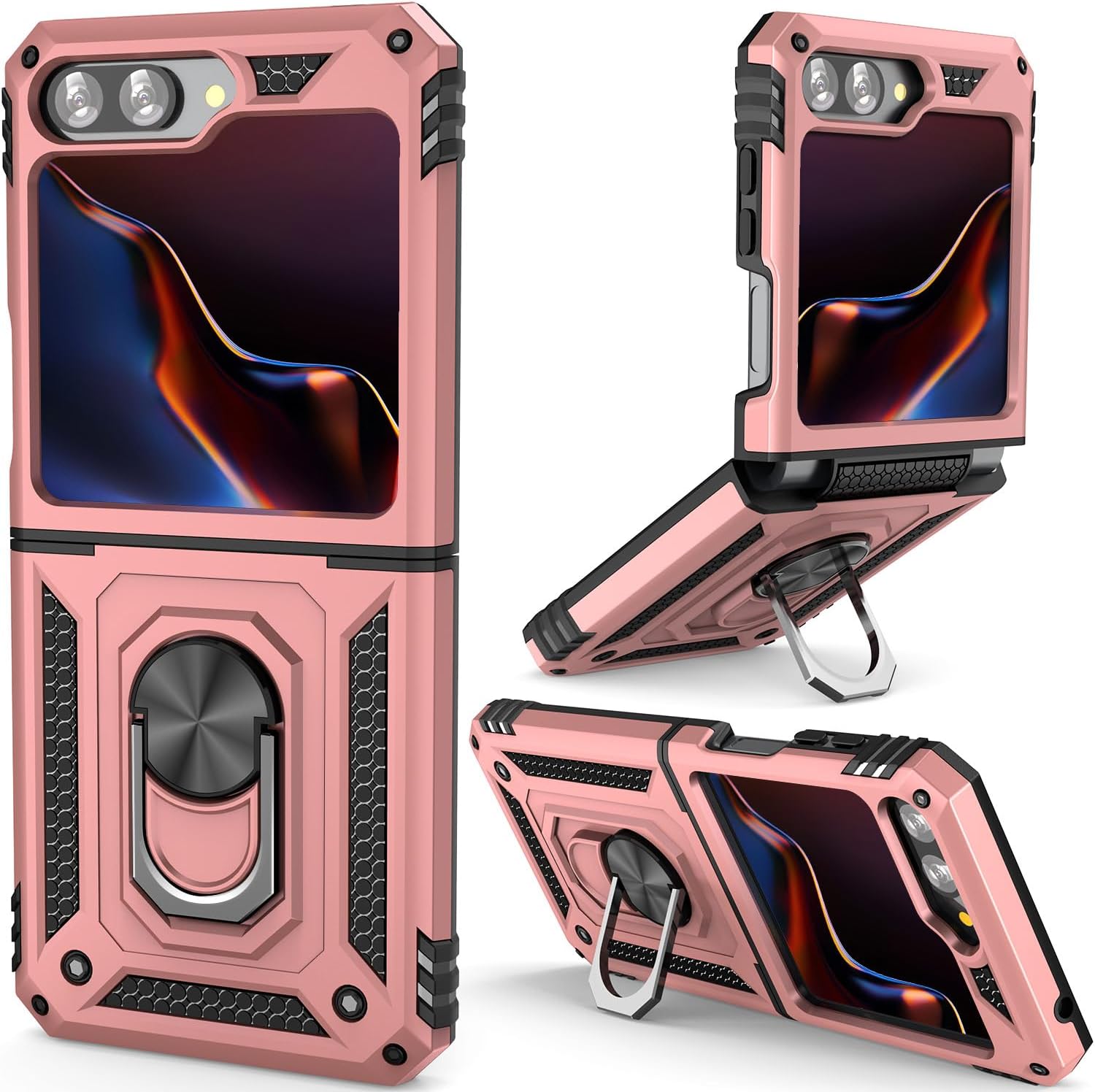 For Samsung Z Flip 5 Case with Rotate Kickstand Metal Ring Holder Stand Shockproof Armor Case for Samsung Galaxy Z Flip 5 Case,Z Flip 4 Case