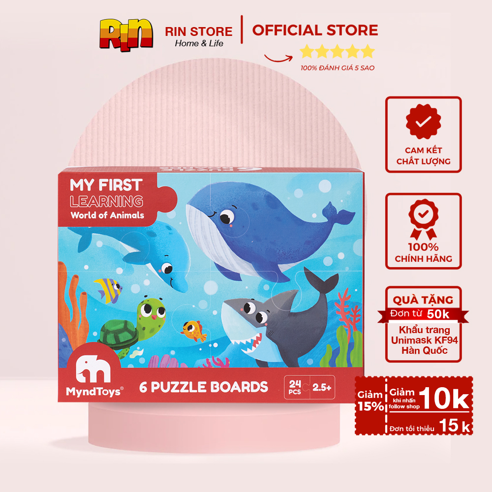 Đồ chơi ghép tranh Myndtoys cao cấp cho bé từ 2 tuổi My First Learning – World of Animals - RINSTORE