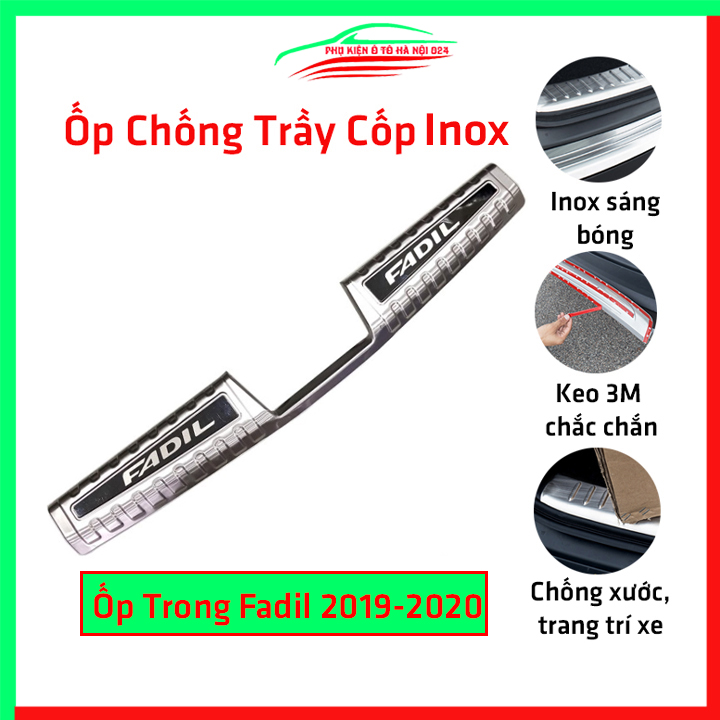 Ốp bậc cốp chống trầy xước trong ô tô Vinfast Fadil 2019-2020 inox cao cấp, phụ kiện trang trí, bảo vệ xe hơi