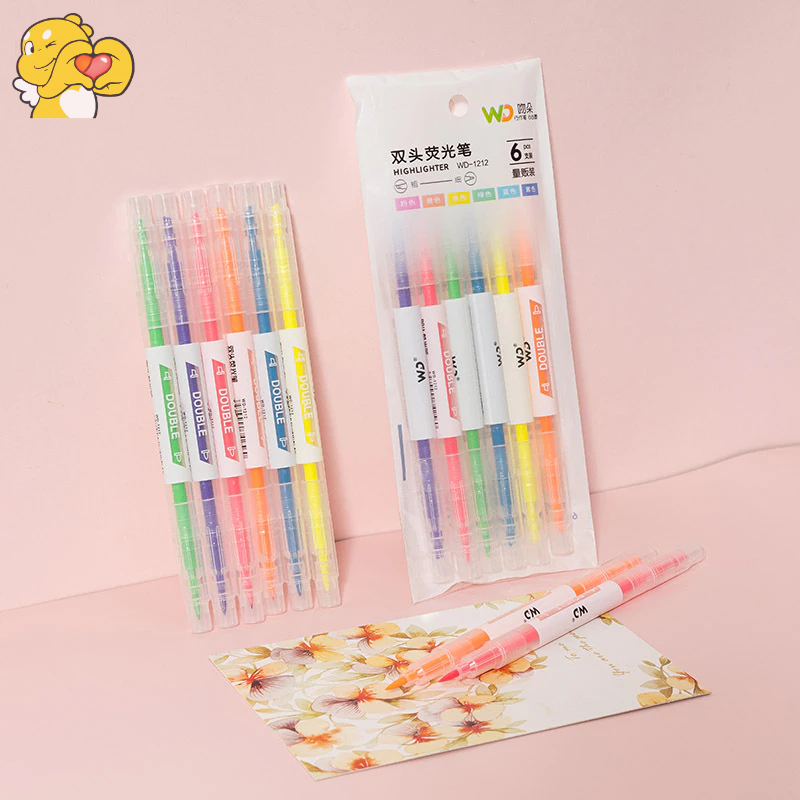 Set 6 cây bút dạ quang 2 đầu gồm 6 màu.