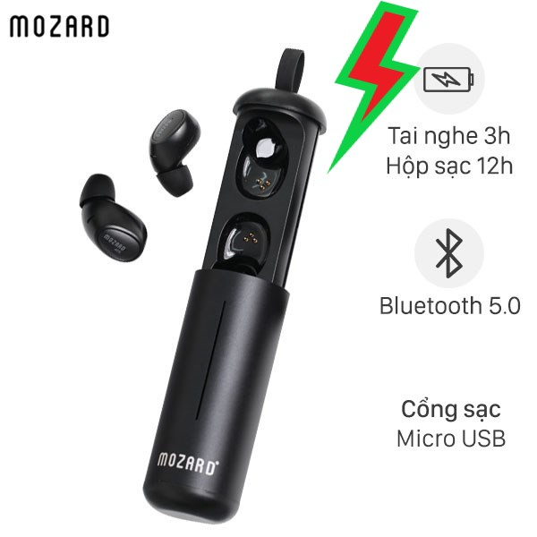 xác Tai nghe Bluetooth True Wireless Mozard AT5 Đen gồm củ sạc và 2 tai nghe