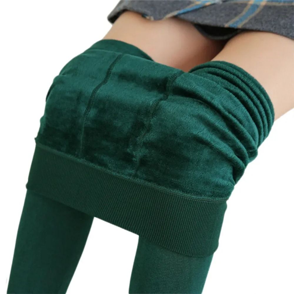 JING Eo cao Quần legging mùa đông Màu trơn Dày Quần legging ấm Thường ngày Đen Quần legging nhung Phụ nữ