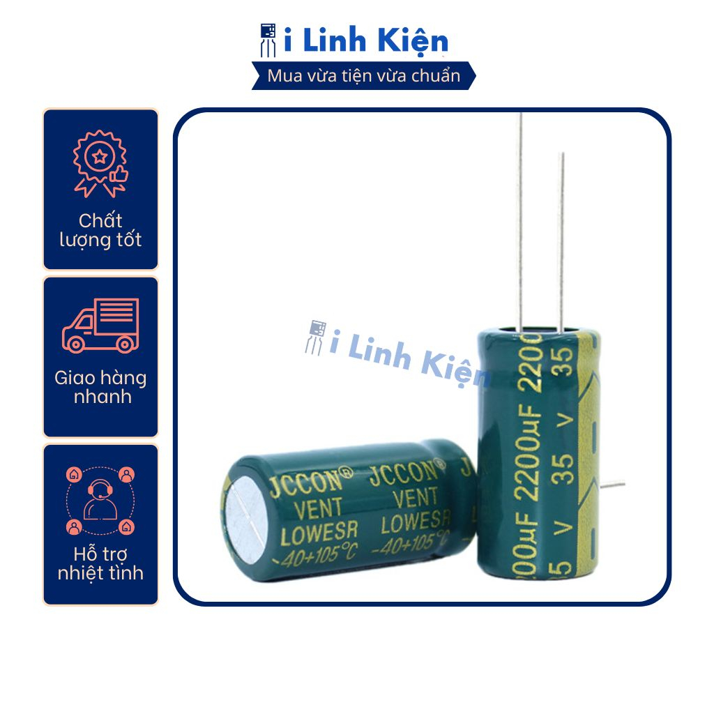 Tụ hóa 35v 2200uf 13x25mm tần số cao chất lượng tốt.